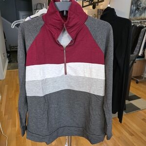 Men's Colorblock Quarter-Zip Pullover Sweater - Maroon & Gray